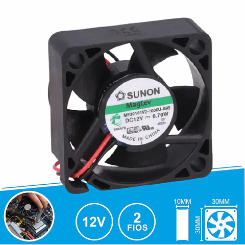 Ventoinha 12VDC 30x30x10mm 2 Fios MF30101V2-1000U-A99 SUNON