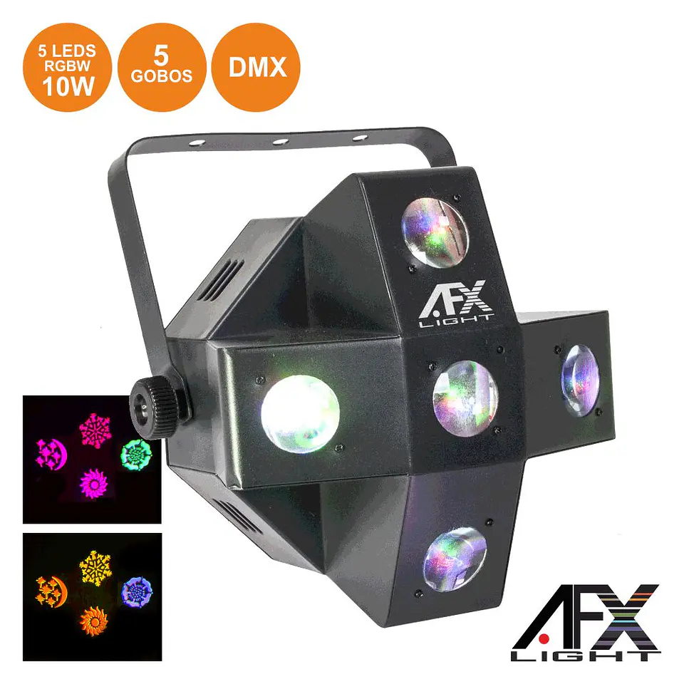 PROJETOR LUZ C/ 5 LEDS 10W RGBW + 5 GOBOS DMX MIC AFXLIGHT 1