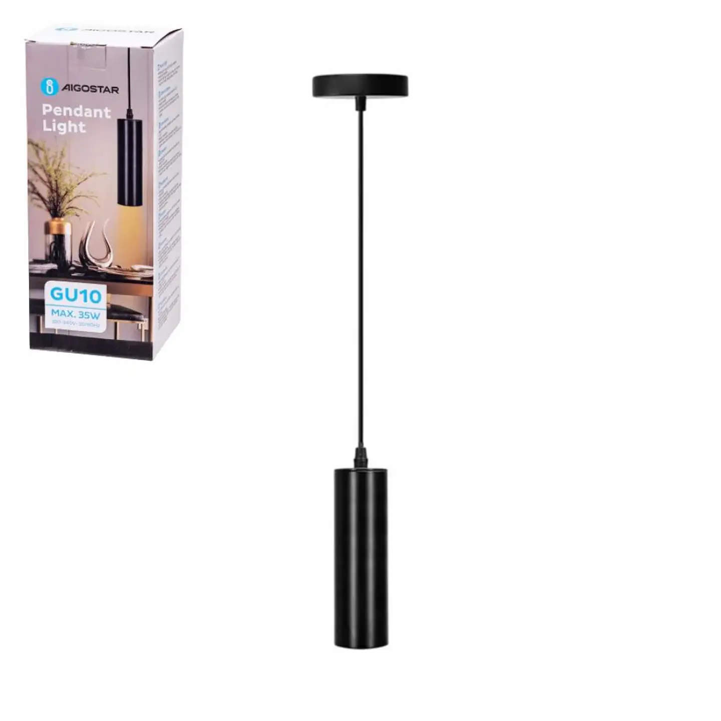 Candeeiro Teto Metálico GU10 1m Preto 1
