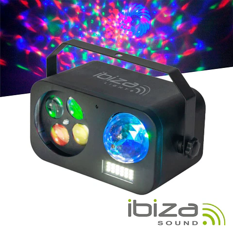 Projetor LED 3em1 Astro Gobo Strobe RGBW DMX IRC IBIZA