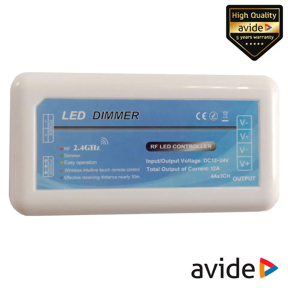 Controlador P/ Fita LEDS Monocor 12V/24V 12A AVIDE 1