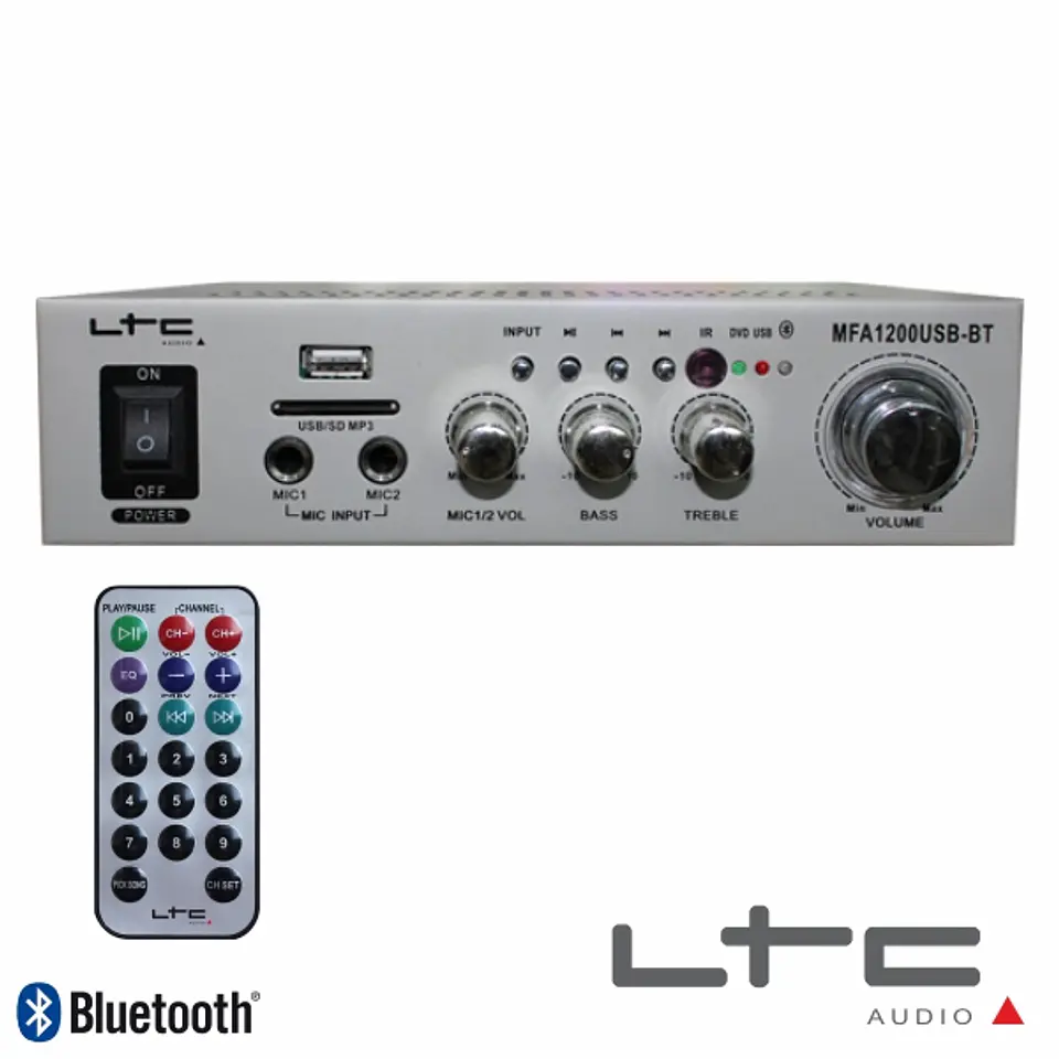 AMPLIFICADOR KARAOKE 2x50W 8-16 OHM 220V/12V USB/BT LTC 1
