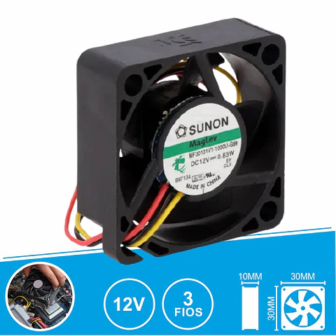 Ventoinha 12VDC 30x30x10mm 3 Fios MF30101V1-1000U-G99 SUNON