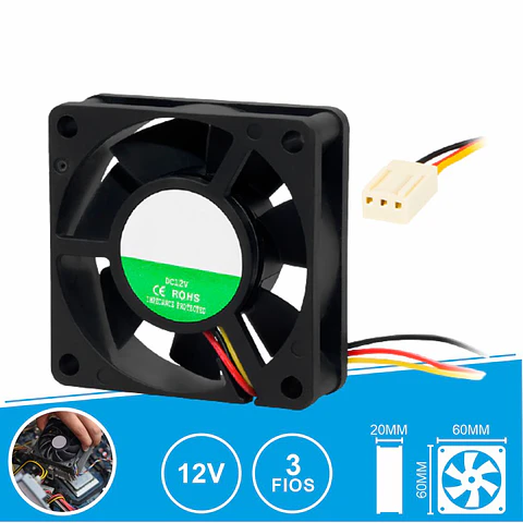 Ventoinha 12V 60x60x20mm 3 Fios