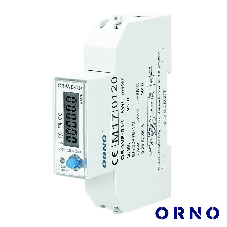 Contador de Energia 230V/100A RS485 1 Módulo P/ Calha Din 1