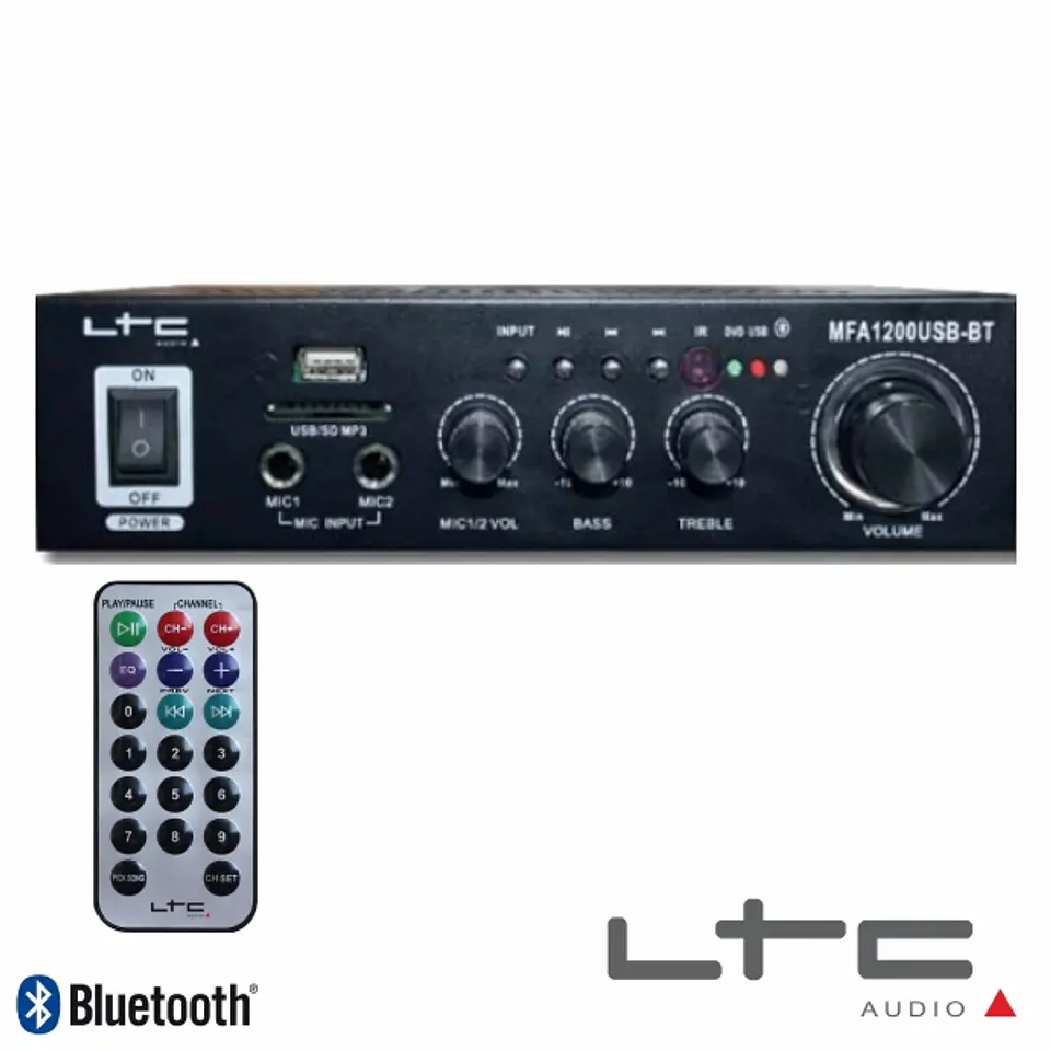 AMPLIFICADOR KARAOKE 2x50W 8-16 OHM 220V/12V USB/BT LTC 1