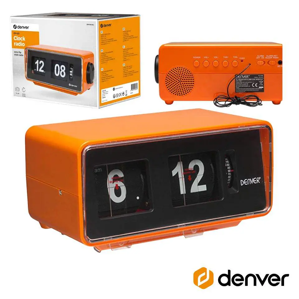 RELÓGIO DESPERTADOR FM PLL RETRO LARANJA C/ PALHETAS DENVER 1