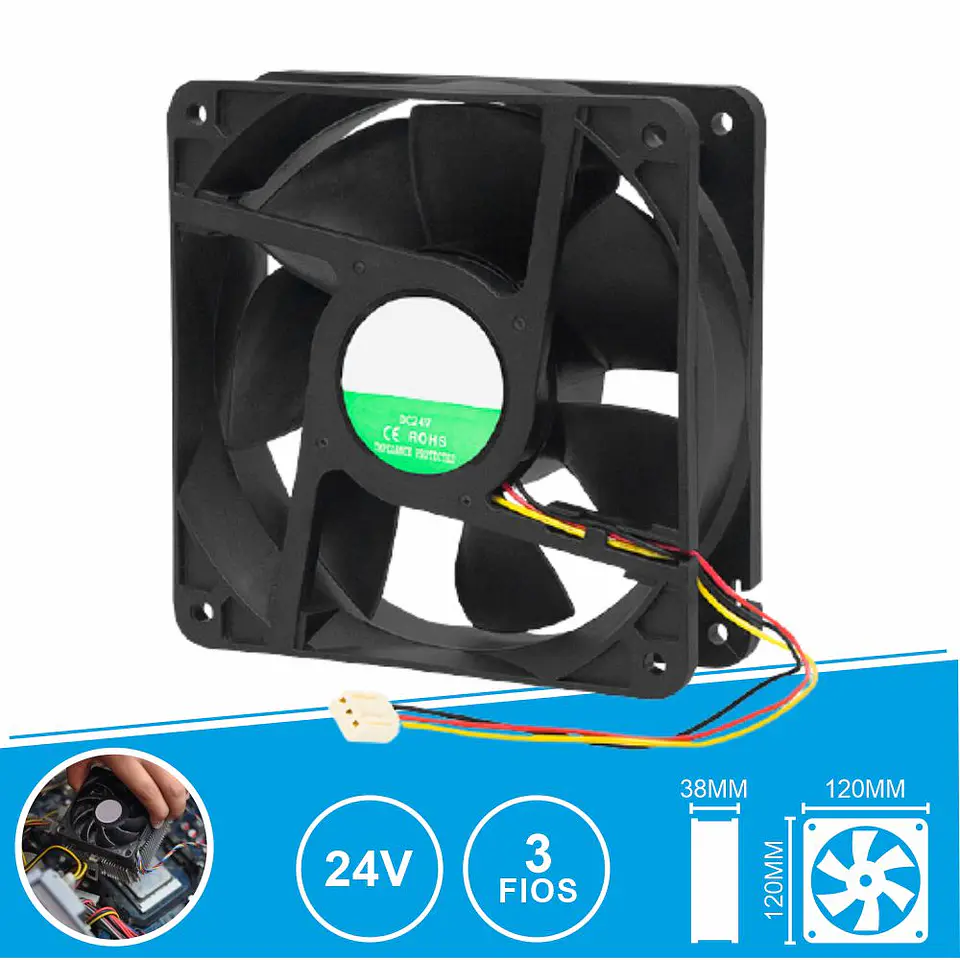Ventoinha 24V 120x120x38mm 3 Fios 1