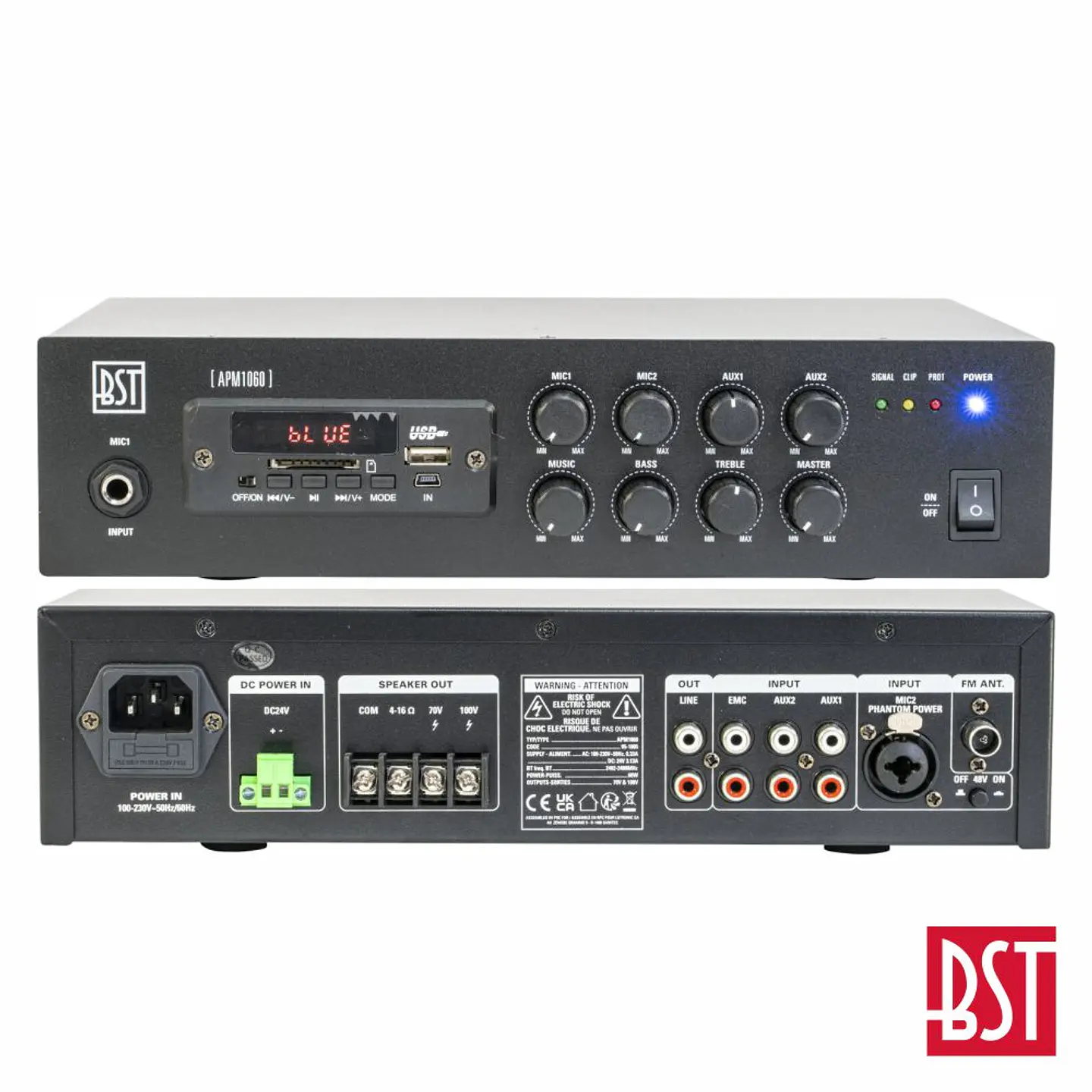 Amplificador Pa 24/230V 60W 100V USB/SD/FM/BT BST 1