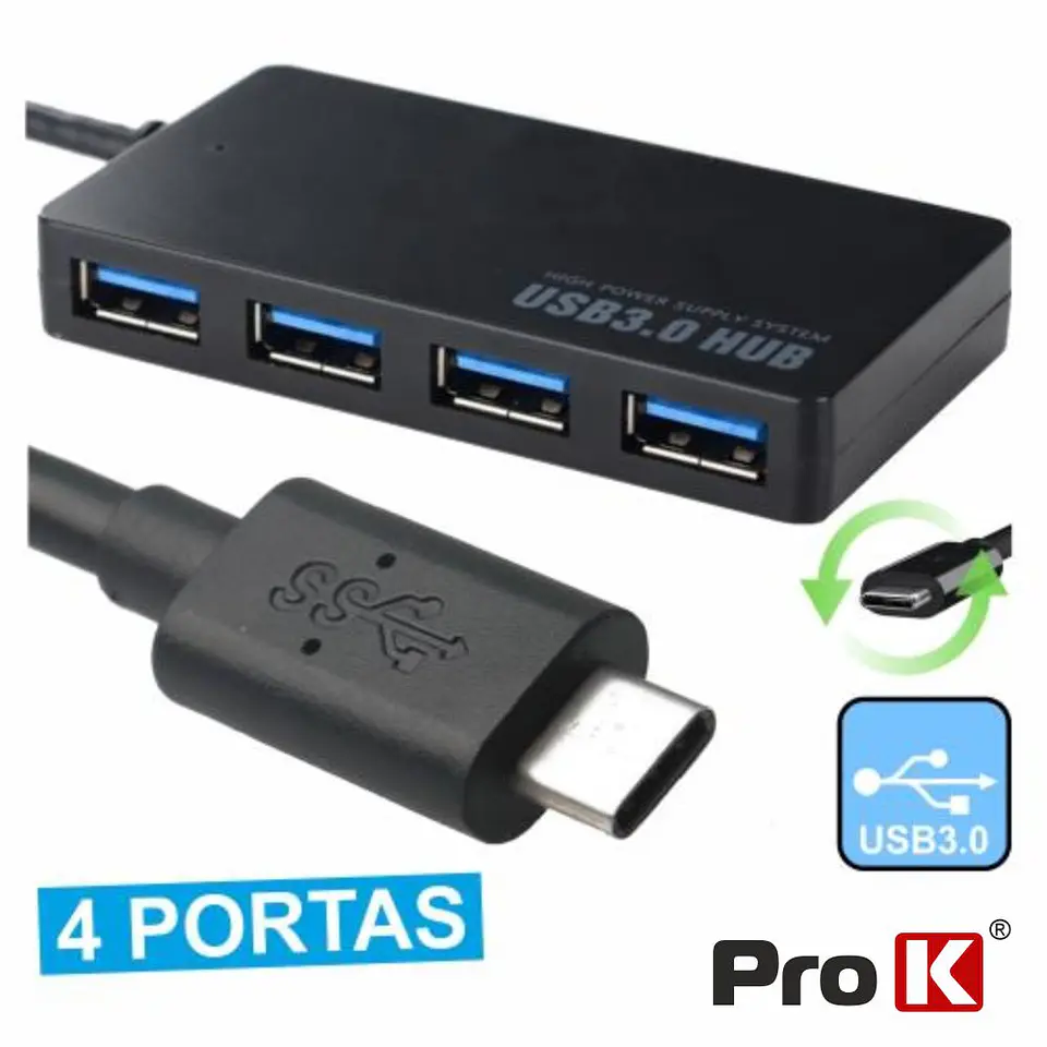 HUB USB-C 3.0 C/ 4 PORTAS USB PROK 1