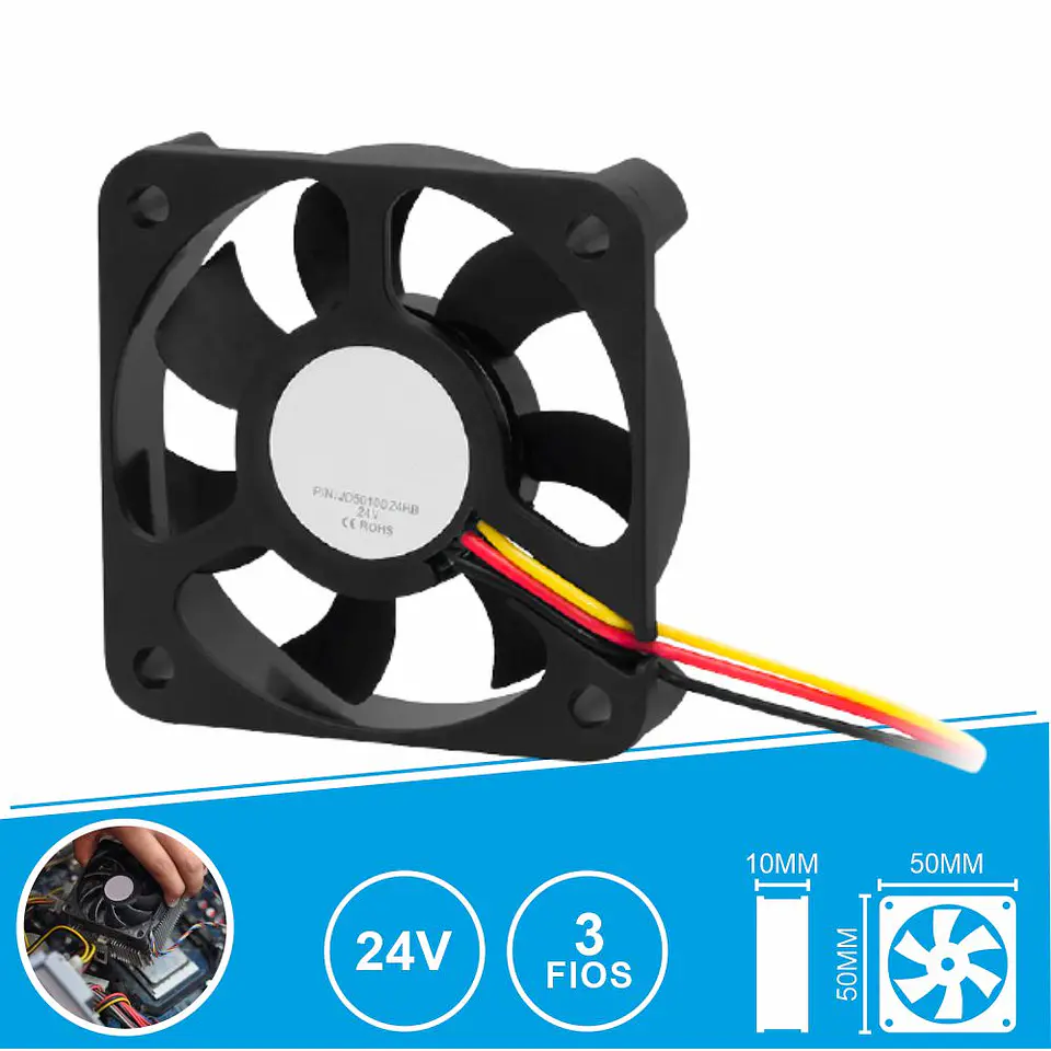 Ventoinha 24V 50x50x10mm 3 Fios 1