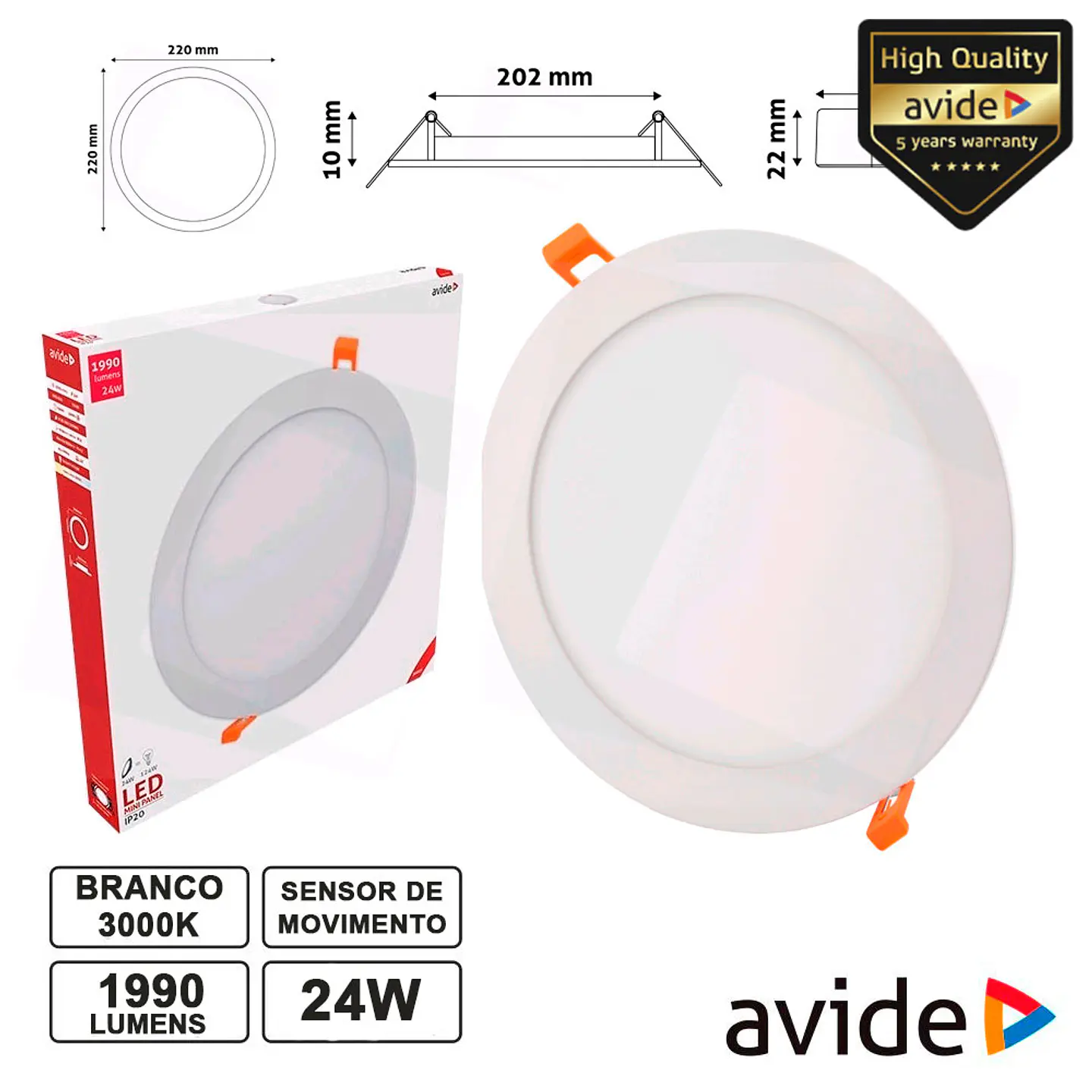 PAINEL LEDS REDONDO 24W 296MM 3000K 1990LM AVIDE 1