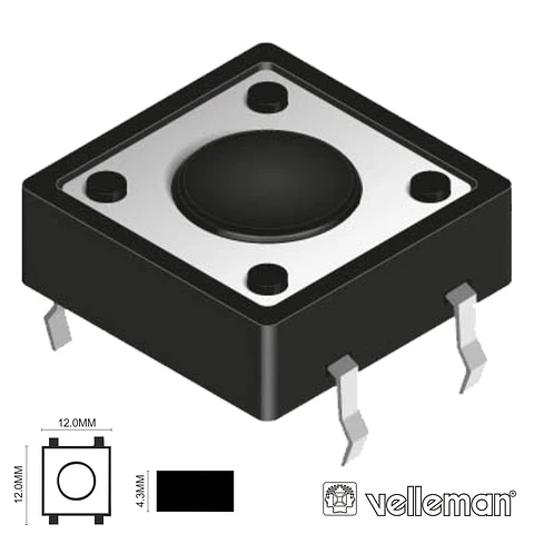 INTERRUPTOR MICRO SWITCH 12x12MM ALTURA 4.3MM VELLEMAN