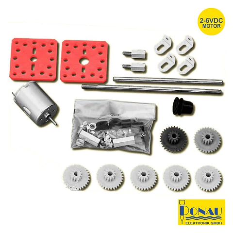 MOTOR DC 2-6V C/ 7 ENGRENAGENS 2 PLACAS E ACESSÓRIOS DONAU