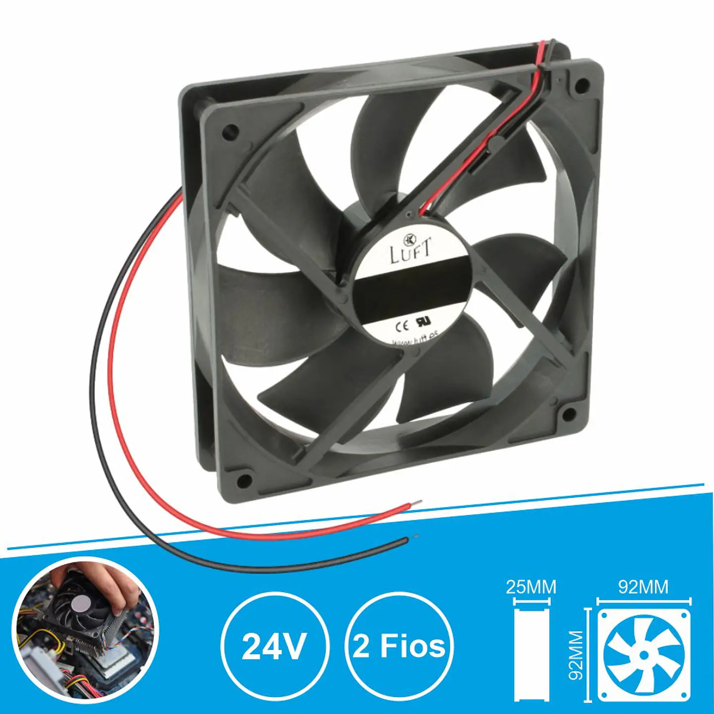 Ventoinha 24V 92x92x25mm 2 Fios KLD024PP092CSWH LUFT 1