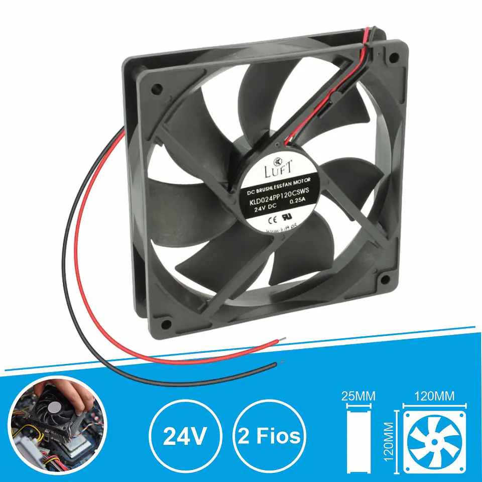 Ventoinha 24V 120x120x25mm 2 Fios KLD024PP120CSWS LUFT 1