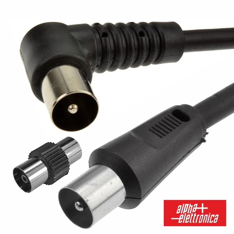 Cabo Coaxial Macho/Macho Preto 2m Ângular 90º ALPHA