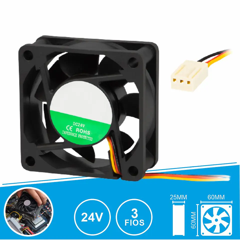 Ventoinha 24V 60x60x25mm 3 Fios 1