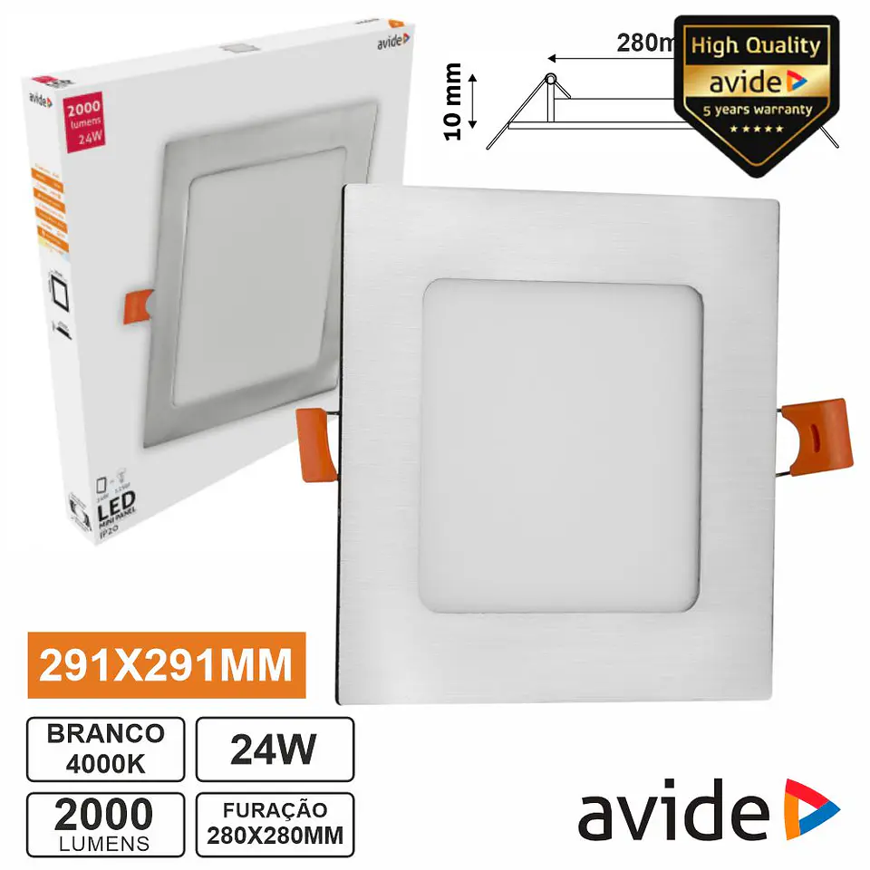 Painel LEDS Quadrado 24W 291mm 4000K 2000lm AVIDE 1