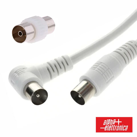 Cabo Coaxial Macho/Macho Branco 2m Ângular 90º ALPHA