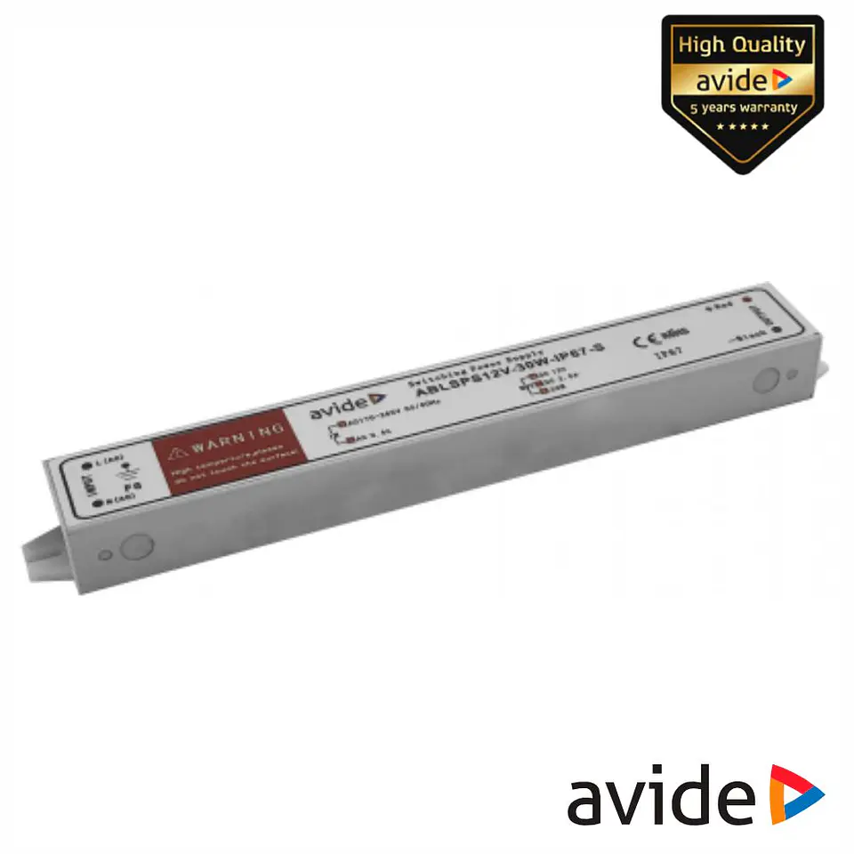 Fonte de Alimentação P/ Fitas LED 12V 30W 2.5A IP67 AVIDE 1
