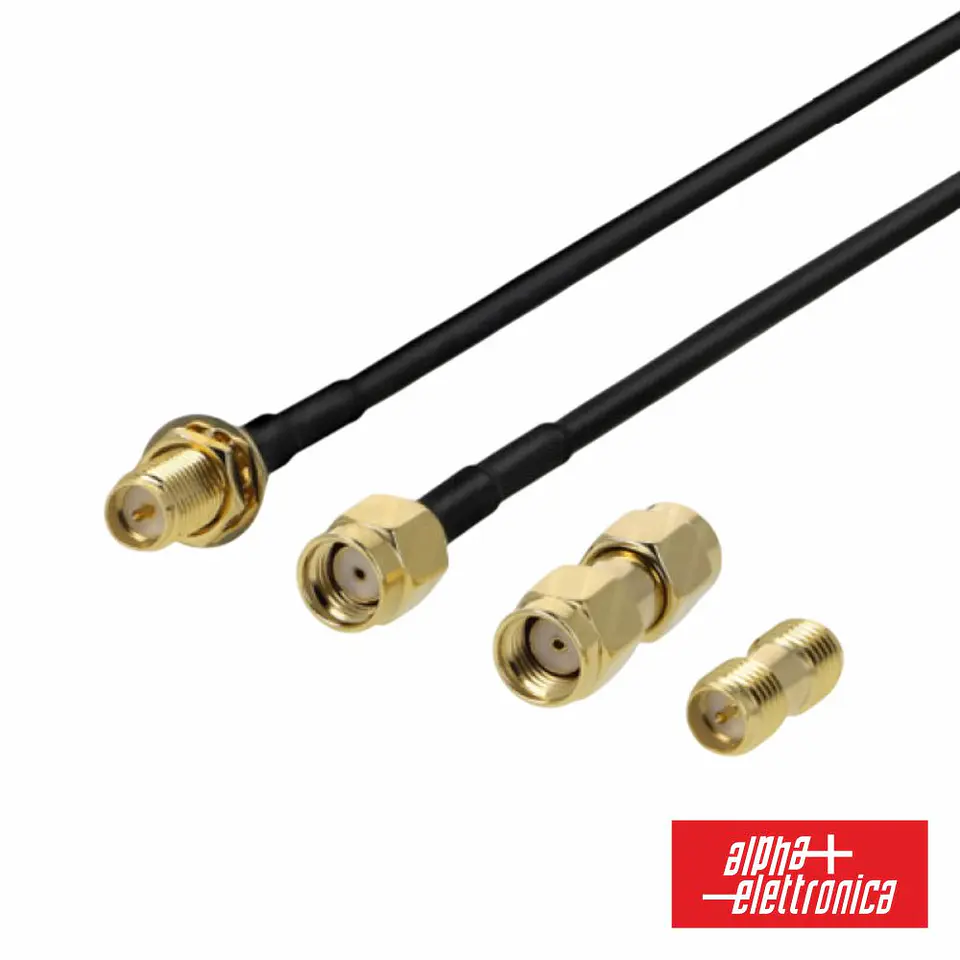 Cabo RP-SMA Macho/Fêmea c/ 2 adaptadores 1m ALPHA 1