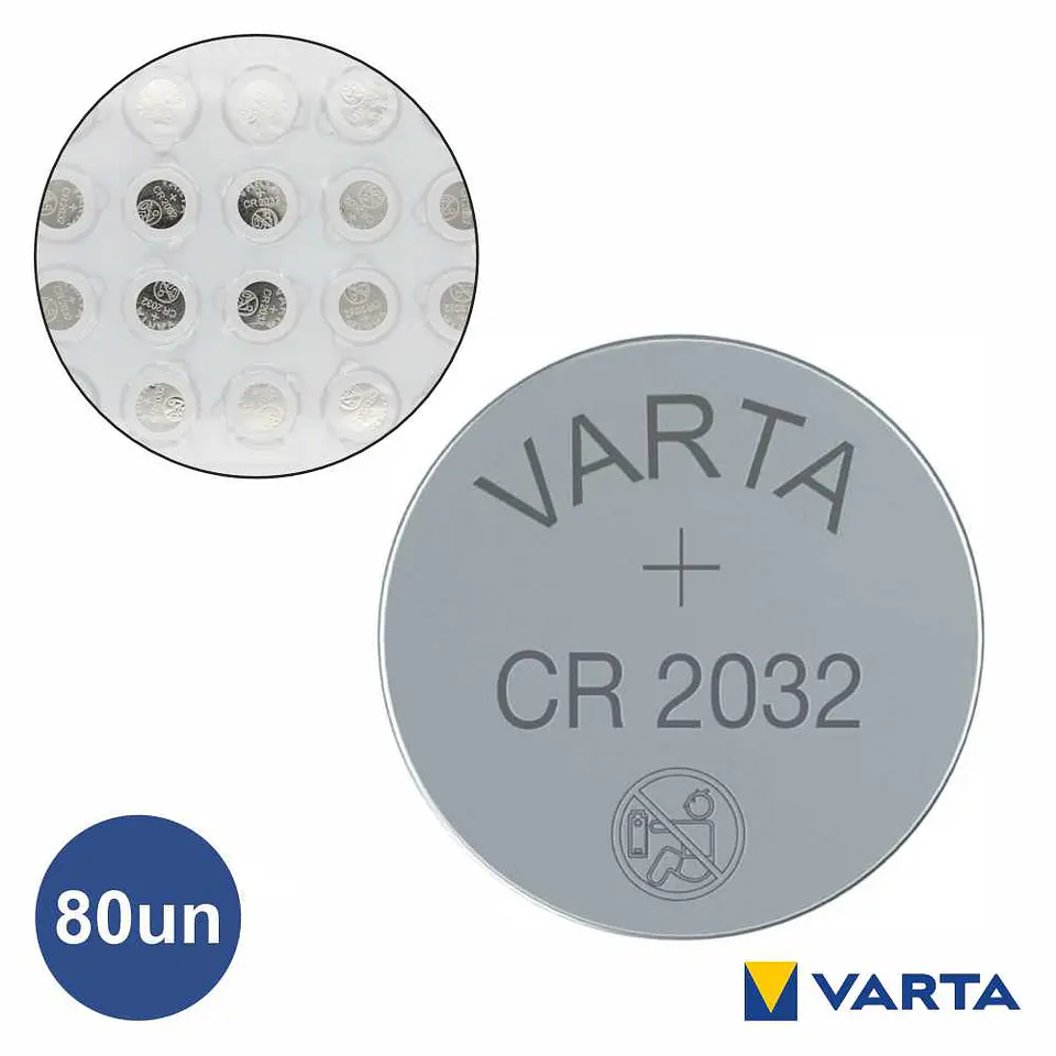 Pilha Lítio Botão CR2032 3V 80x VARTA 1