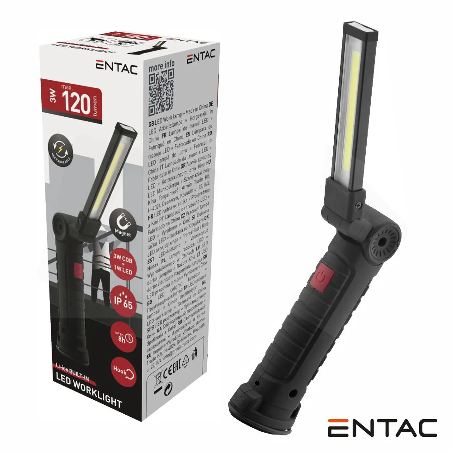 Lanterna de Trabalho 1W LED+3W COB 120lm IP65 ENTAC 1