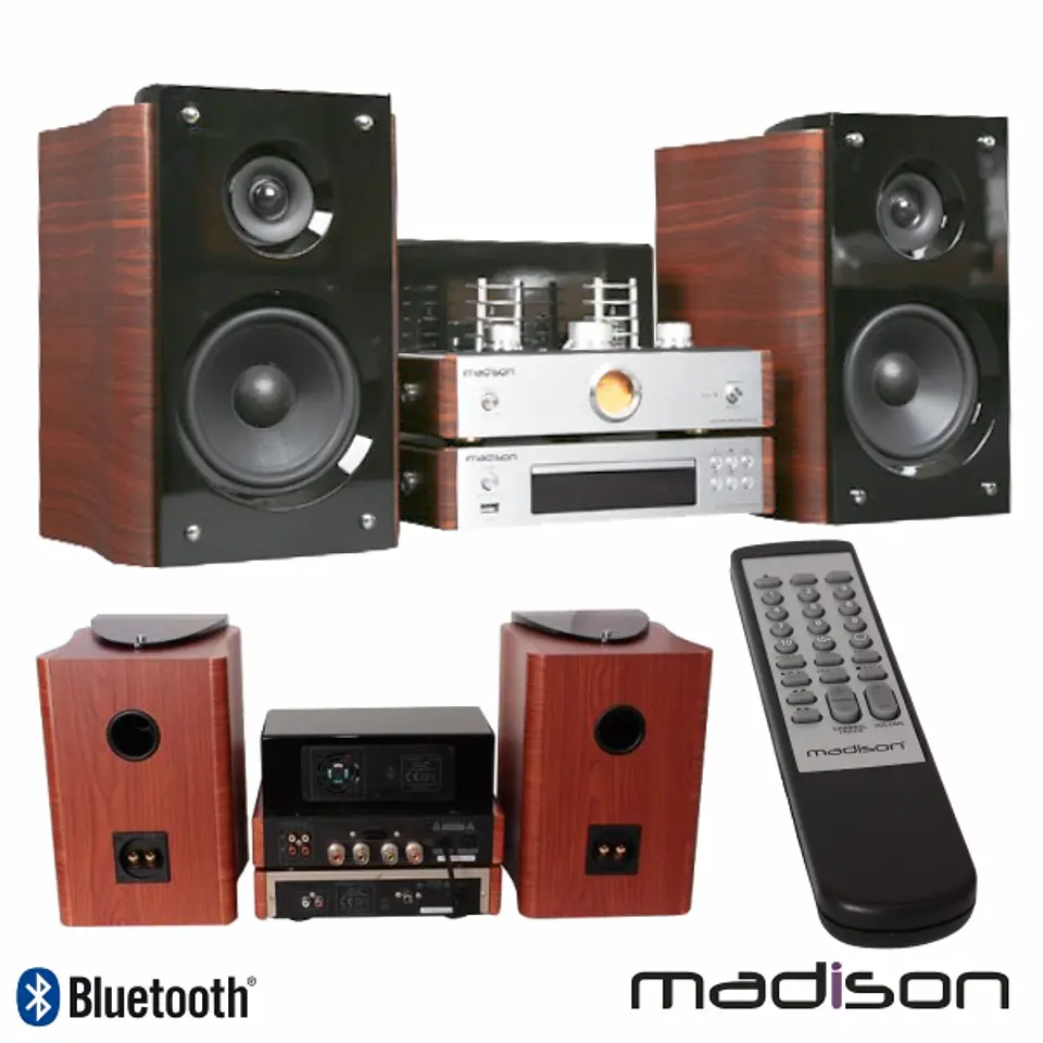 SISTEMA ÁUDIO A VÁLVULAS 2X80W VINTAGE CD/USB/BT/FM MADISON 1