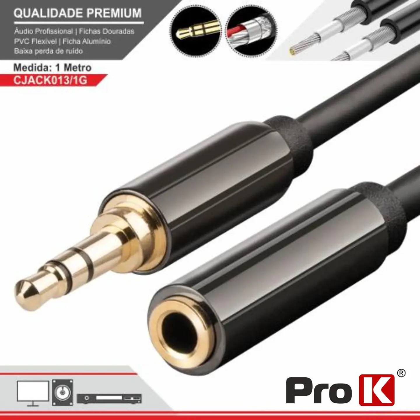 CABO JACK 3.5MM MACHO / JACK 3.5MM FEMEA 1M ST PROK 1
