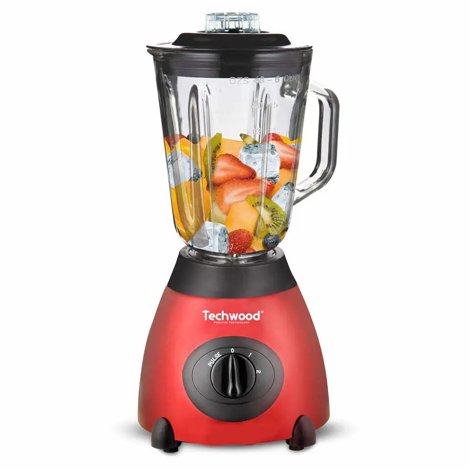 Liquidificador 500W 1.5L C/ Jarro de Vidro Vermelho TECHWOOD 1