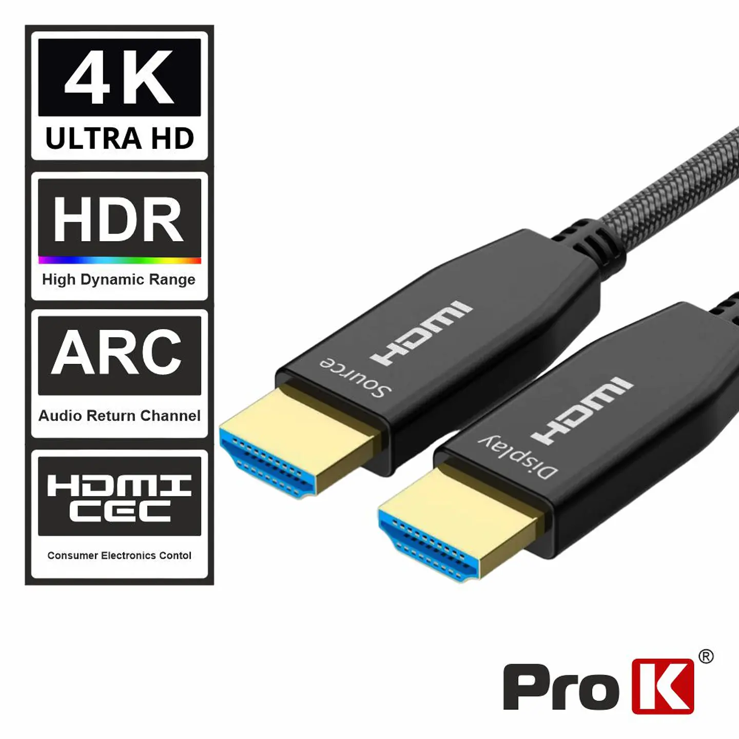 Cabo HDMI Fibra Óptica Dourado Macho / Macho 2.0 4K 30m 1