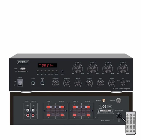 Amplificador PA BT/FM/MP3 400W 4 Zonas 8 Ohm XDOME