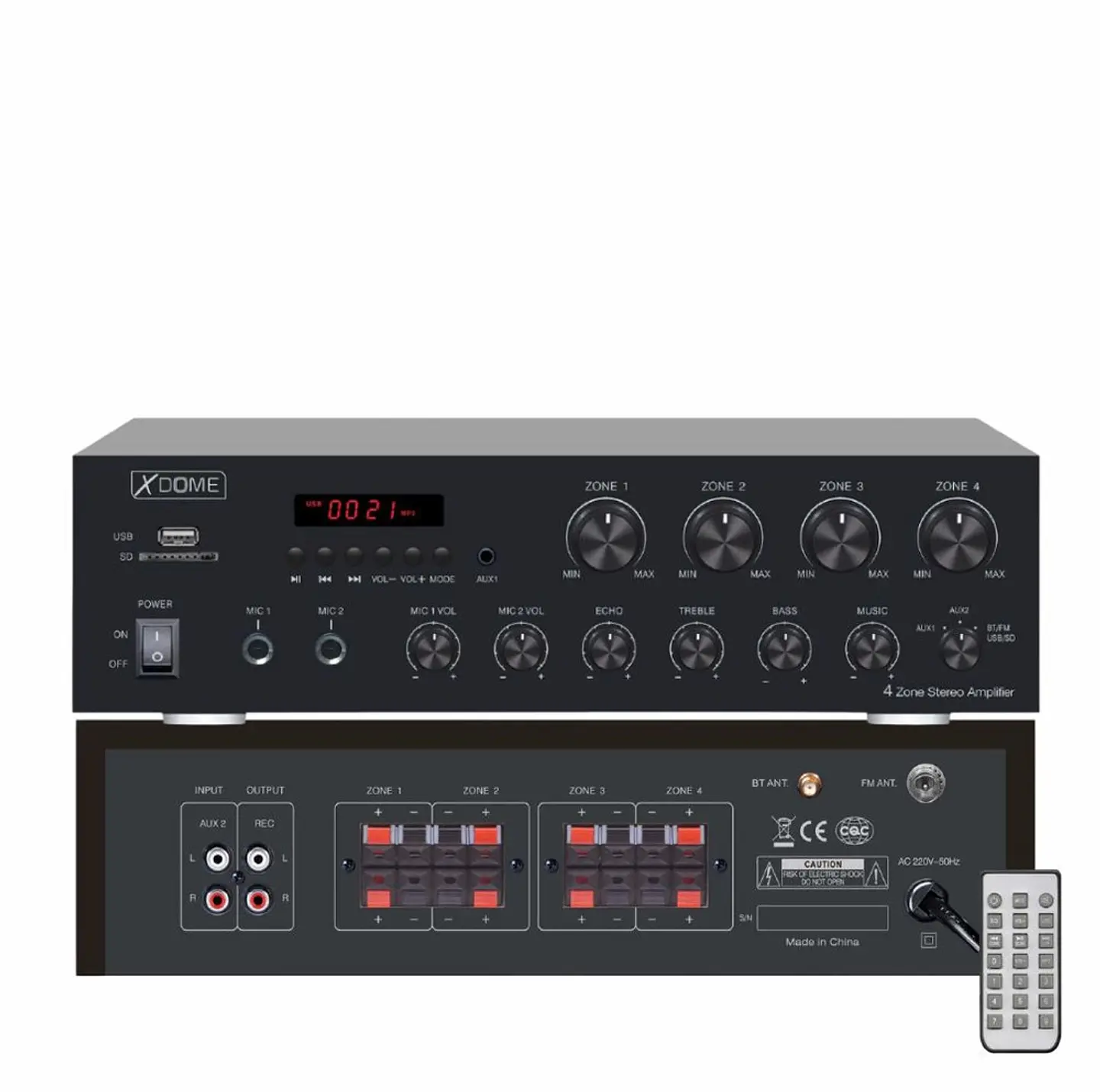 Amplificador PA BT/FM/MP3 400W 4 Zonas 8 Ohm XDOME 1