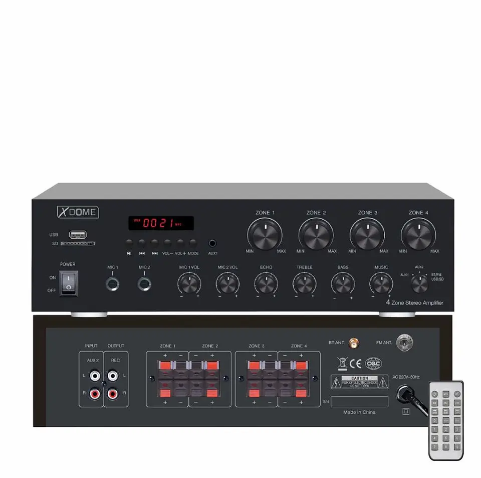 Amplificador PA BT/FM/MP3 400W 4 Zonas 8 Ohm XDOME 1