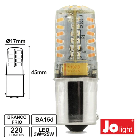 LÂMPADA BAIONETA BA15D 3W 12VAC/DC LED BRANCO FRIO 220LM