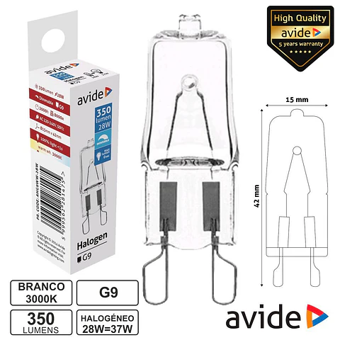 LÂMPADA G9 28W=37W 230V HALOGÉNEO 350LM AVIDE