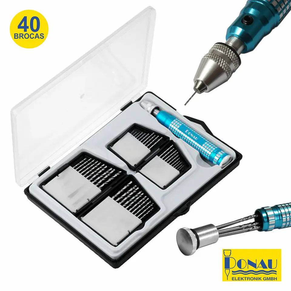 CONJUNTO DE 40 BROCAS HSS Ø0.3MM A Ø2.5MM E CHAVE DONAU 1