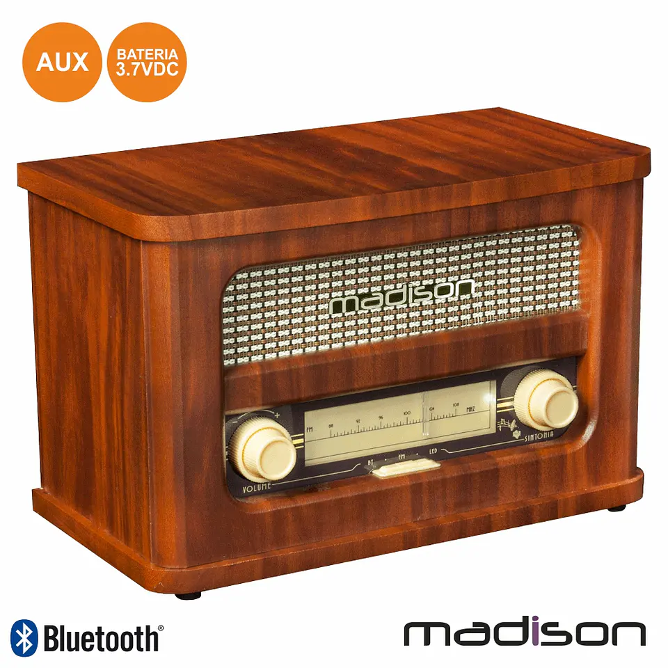 RÁDIO PORTÁTIL FM BT LED VINTAGE MADISON 1