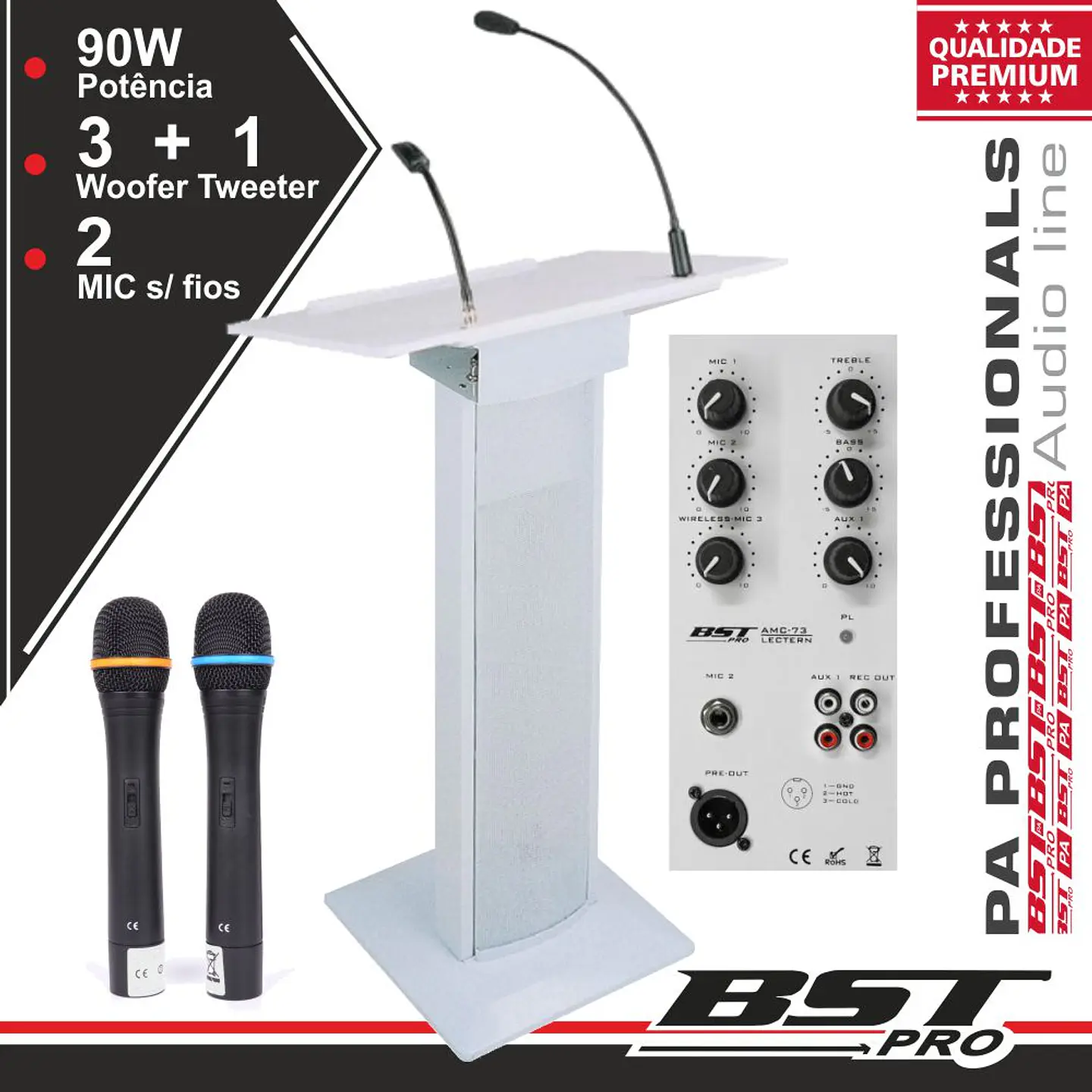 SISTEMA CONFERÊNCIA AMPLIFICADO 3 COLUNAS MIC LUZ 90W BRANCO 1