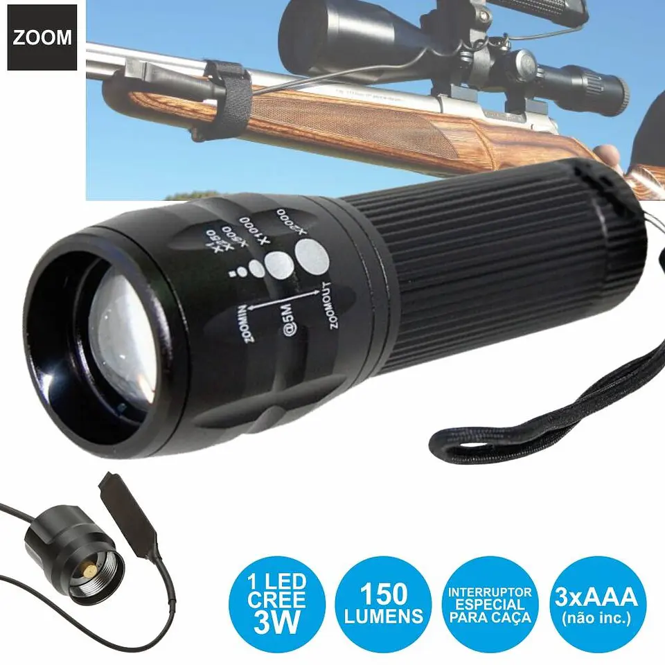 LANTERNA ALUMÍNIO C/ LED 3W E ZOOM 1