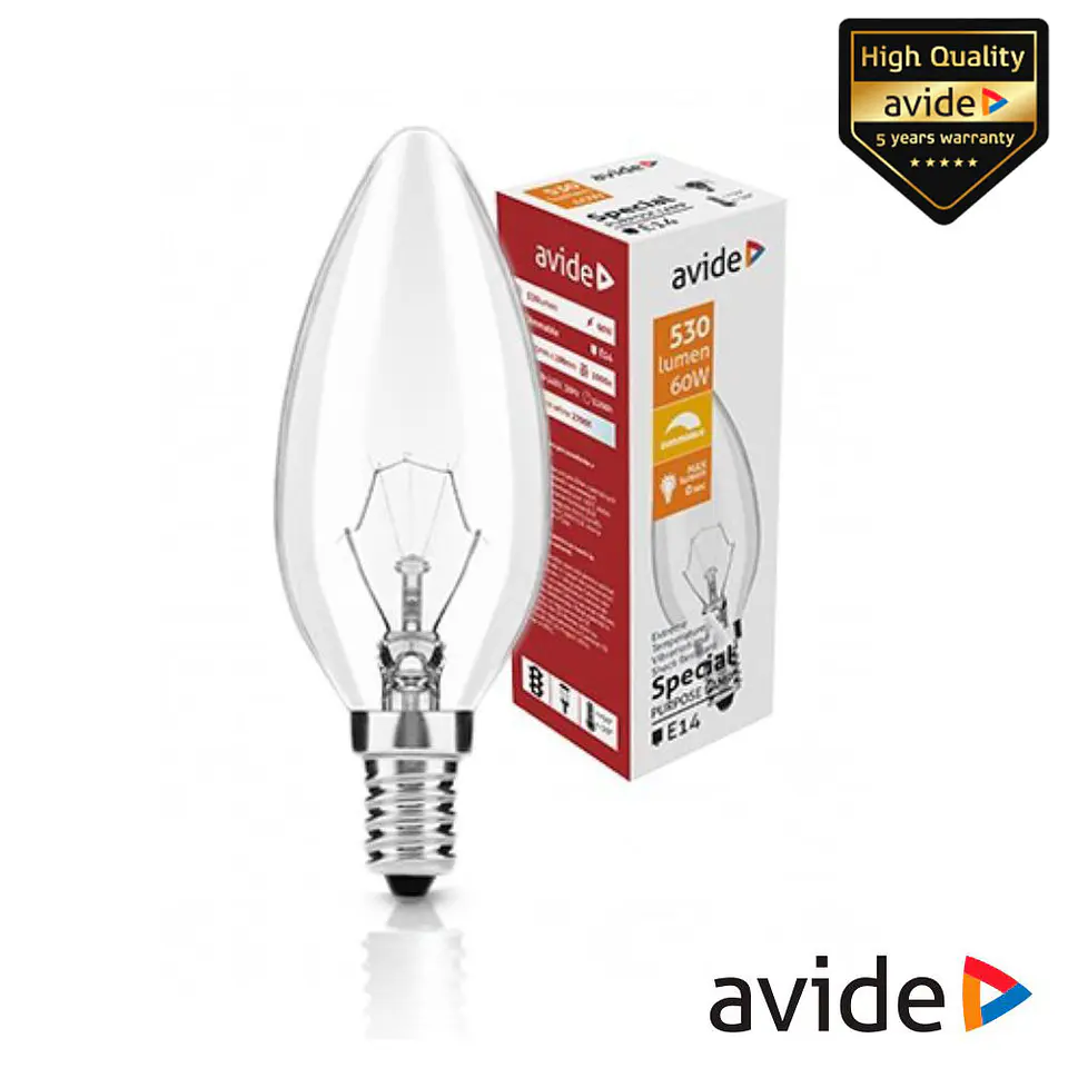 Lâmpada E14 60W Vela 2700K 530lm AVIDE 1