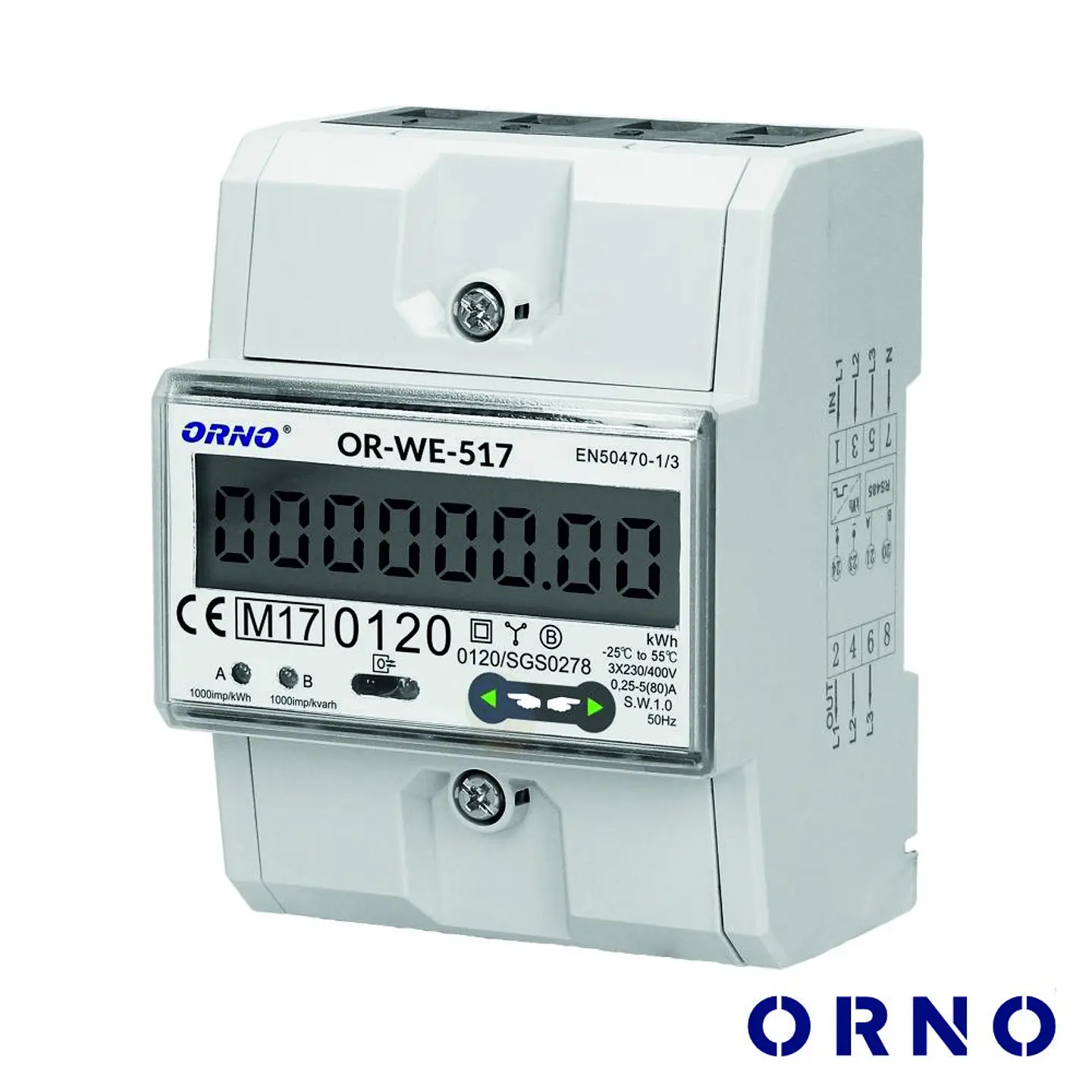 Contador de Energia 230V/80A RS485 4.5 Módulos P/ Calha Din 1