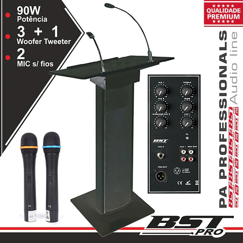 SISTEMA CONFERÊNCIA AMPLIFICADO 3 COLUNAS MIC LUZ 90W PRETO