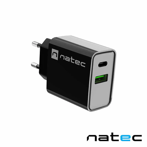 Alimentador RIBERA 1X USB-A + 1X USB-C 20W Preto
