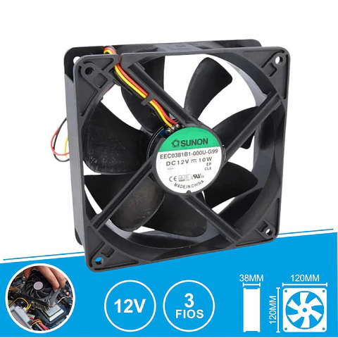 Ventoinha 12VDC 120x120x38mm 3 Fios EEC0381B1-000U-G99 SUNON