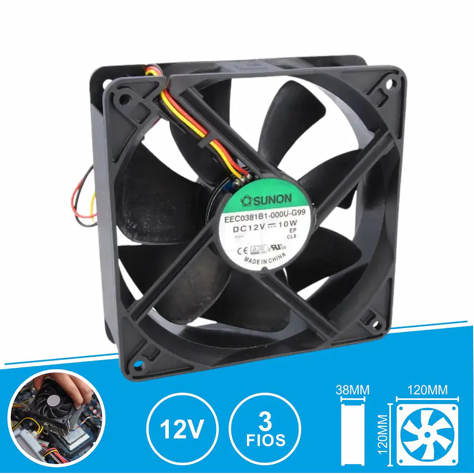 Ventoinha 12VDC 120x120x38mm 3 Fios EEC0381B1-000U-G99 SUNON 1