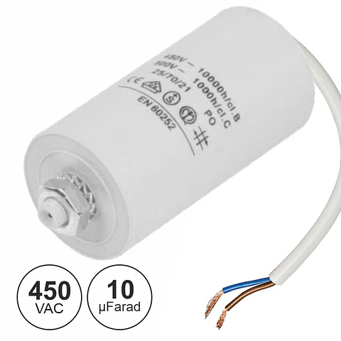 Condensador Arranque 10uf 450V + Terra C/ Fios