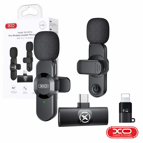 Conjunto 2x Microfones Lapela Sem Fios Com Receptor USB-C XO