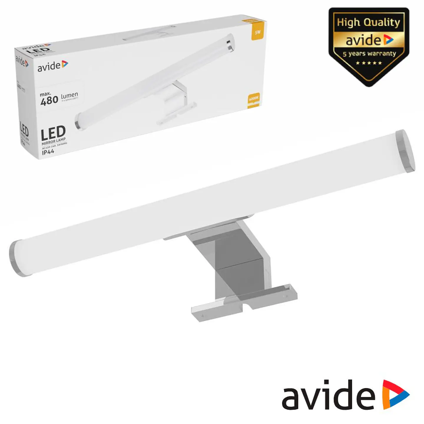 Candeeiro LED 5W 480lm 300mm 4000K IP44 Cromado AVIDE 1